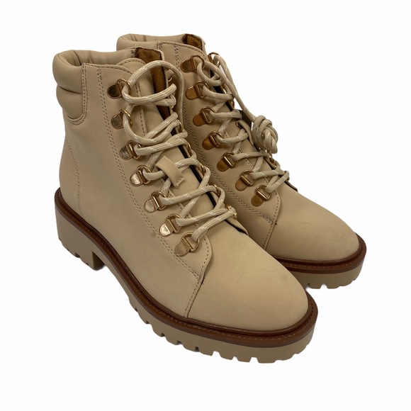 Ivory Suede Leather Combat Boots Hiking 